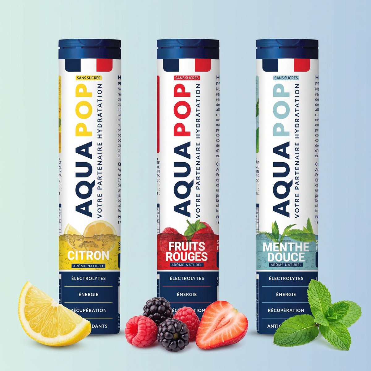 Pack de 3 AQUAPOP (Citron, Fruits Rouges, Menthe)